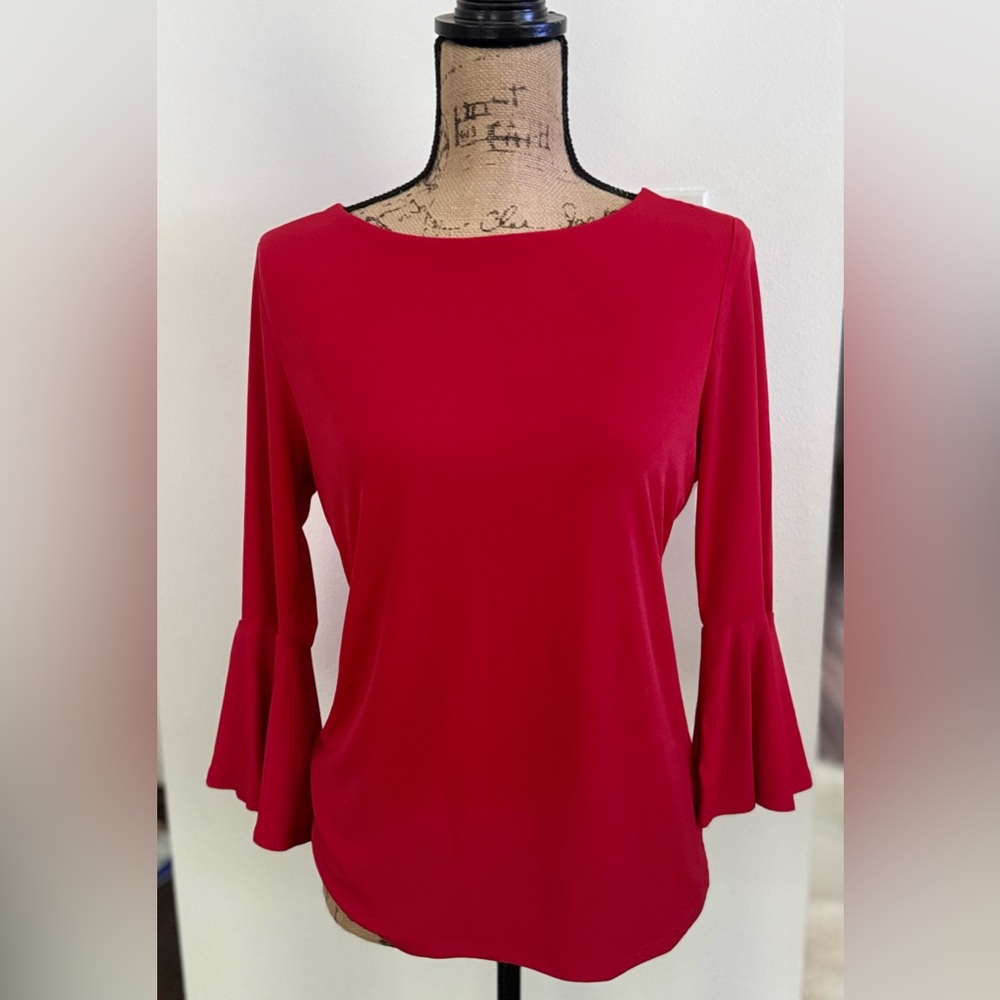 Premise Vibrant Red Blouse with Flared Sleeves